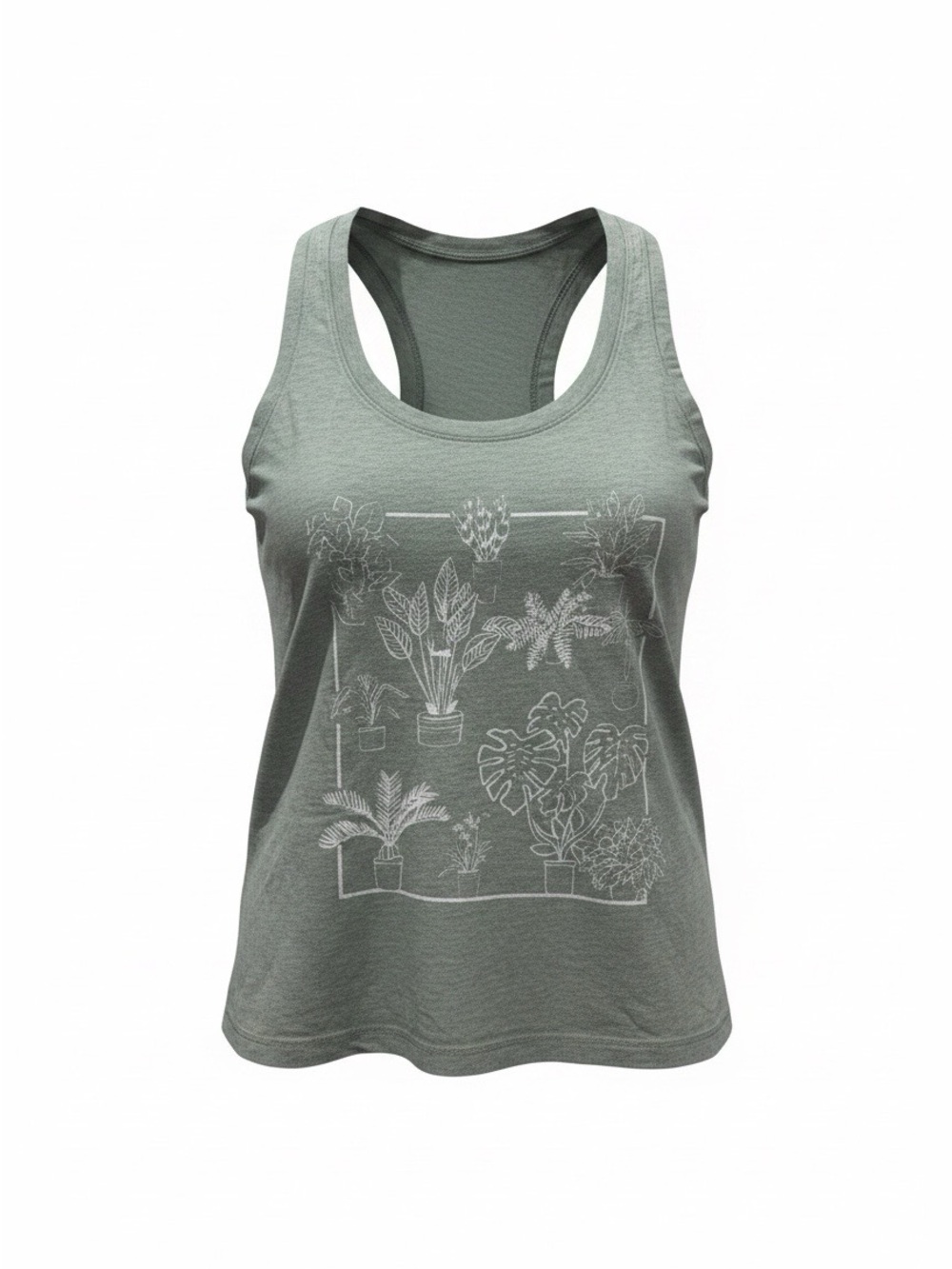 Women's Sage Green Plant Graphic Racerback Tank